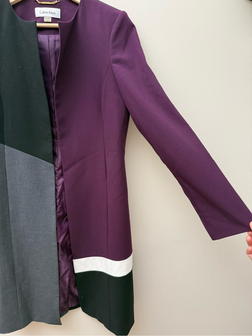 Calvin Klein Plum, Black & White Colorblock Longline Coat - Picture 6 of 10